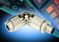 Angled version of M12 connector with crimp connection