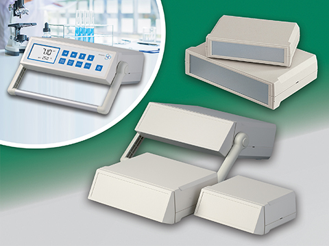 Stylish MOTEC desktop enclosures now with carry handle and sloping front panel