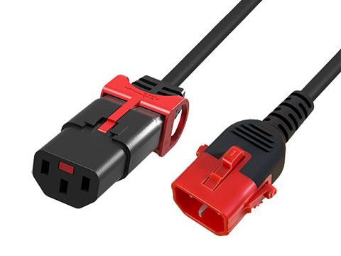 IEC power connector has two locking systems