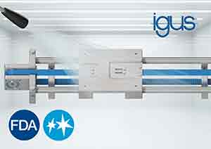 Lubrication-free Igus linear belt axis in a hygienic design