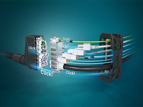 Click-in module carrier frames for heavy-duty connectors