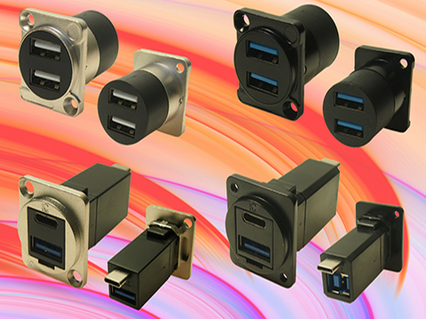 USB FeedThrough Connectors save space on control panels and reduce component count