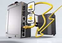 Industrial Ethernet switches with Power over Ethernet Plus (PoE+) power transfer