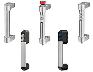 Interlock handles in stainless steel and aluminium, with electronic and pneumatic pushbuttons
